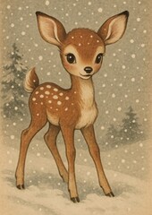 Fototapeta premium Charming fawn in snowy forest.