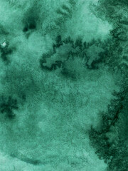 Abstract green watercolor wash background, modern art texture with delicate brush strokes and splatters