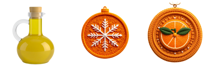 Olive Oil Bottle Christmas Bauble and Orange Ornament Isolated on Transparent Background