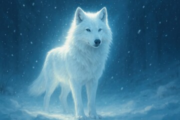Fototapeta premium Majestic wolf in snowy landscape.
