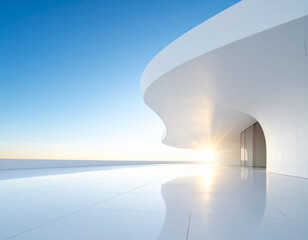 3D sunrise over the sea Arcitecture design