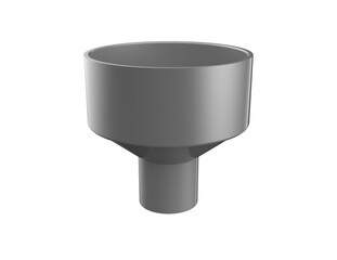 Isolated Grey Plastic Pipe Reducer Fitting: Detailed 3D Illustration of a Drainage System Funnel Connector Adapter for Industrial Plumbing and HVAC Utility Applications on a Transparent HD Background.