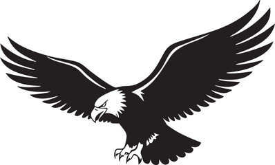 Black and white silhouette of a majestic bald eagle in flight