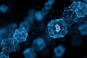 Futuristic representation of blockchain technology in cryptocurrency cyberspace showcasing interconnected digital nodes in a vibrant blue setting