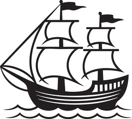 Classic sailing ship illustration with full sails and flags © PALI KHATUN 