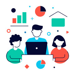 Business team collaboration, data analysis, and remote work concept illustration