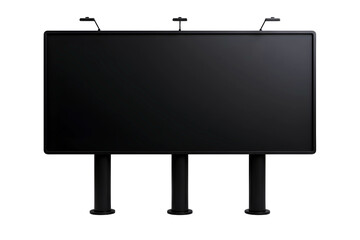 Obraz premium Blank black billboard with three microphones on top isolated on transparent background