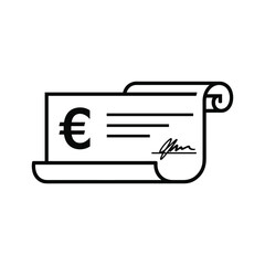 Euro currency payment check document with signature icon outline symbol