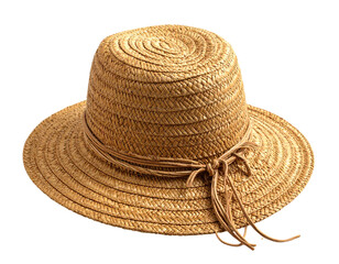Isolated straw hat for sun protection and summer fashion accessory on a white background