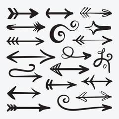 Fototapeta premium Artistic Hand Drawn Arrow Vector Set - Doodle Sketch Pointer Collection