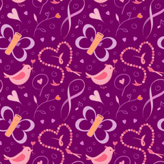 Seamless pattern with adorable Valentine doodles: hearts, gifts, arrows, and romantic icons. Playful hand-drawn style for wrapping paper, textiles, wallpapers, and holiday backgrounds.