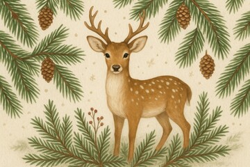 Fototapeta premium Charming deer amidst pine branches.