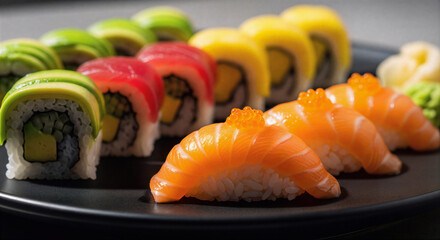 Colorful Assorted Sushi Platter with Fresh Nigiri and Vibrant Rolls
