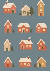Fototapeta premium Charming winter village pattern.