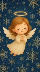 Naklejka premium Angelic child with snowflakes