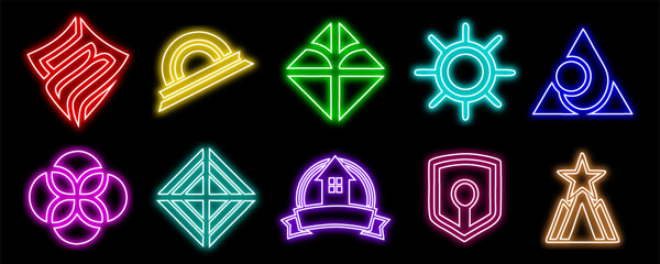 Social media template gradient neon frame rectangle smoke haze mist glow futuristic border pink blue red orange purple design element transparent light vector banner led background © Insha