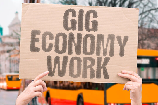 "Gig Economy Work" Platforms connect flexible labor. GIG. ECONOMY. WORK. PLATFORMS. FLEXIBLE.