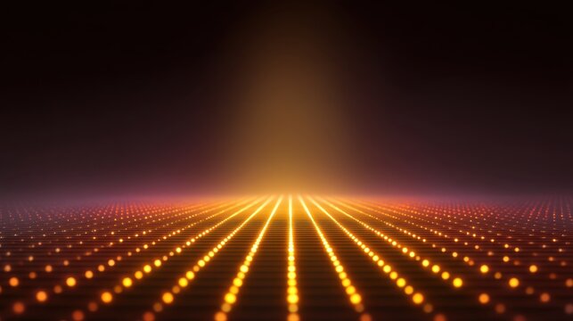Abstract futuristic background with glowing dots in perspective view, creating a vibrant and dynamic atmosphere for modern design projects and visual media