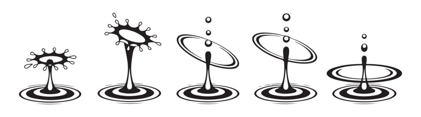 Water splash set black silhouette vector art design isolated on white background liquid element collection