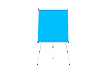 Blank blue presentation board on stand isolated on transparent background