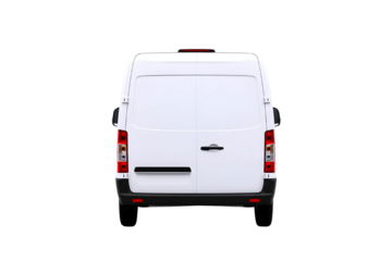 Rear view of a white van on a white background isolated on transparent background
