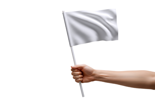 Hand holding white flag on white background isolated on transparent background - Powered by Adobe