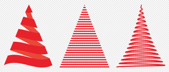 Red Christmas tree minimal concept illustration. Horizontal layout perfect for social media, card, banner or article.Colorful, flat vector design on transparent background. 