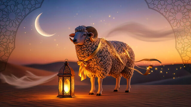 Eid al-Adha Mubarak 3d rendering - Powered by Adobe