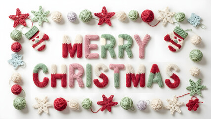 Colorful Merry Christmas text surrounded by festive candy canes, stars, ornaments, and playful decorations, perfect for cheerful holiday cards and fun seasonal graphics