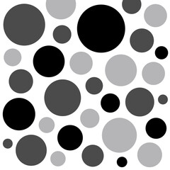 北欧ミッドセンチュリー配色のドットパターン（モノトーン）ー 大小の円を白地に散らしたモノトーンの洗練された幾何学パターン。デザインペーパー、マスキングテープ、フレークシール、手帳デコ素材、ノート表紙、マグカップや皿、キッチンクロスなどキッチン雑貨にも最適。