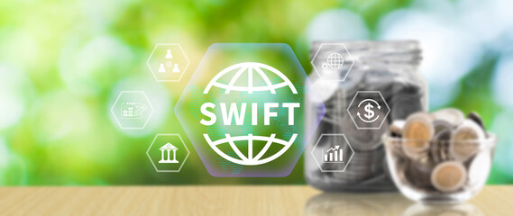 SWIFT. Society for Worldwide Interbank Financial Telecommunications, online payment and financial regulation concept, Business and Technology Concept. not ai