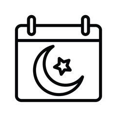 A simple line art icon representing an Islamic calendar, featuring a crescent moon and a star.
