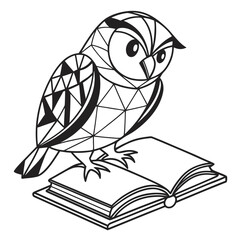 Geometric owl perched on an open book
