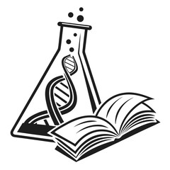 Science and discovery symbol with dna and open book