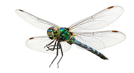 Vibrant Blue and Green Dragonfly
Iridescent Dragonfly on White