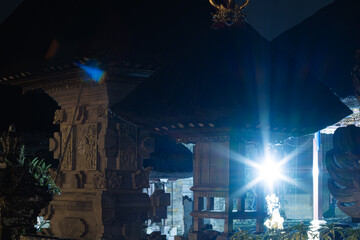 Balinese Temple Shrines at Night in Penglipuran Village