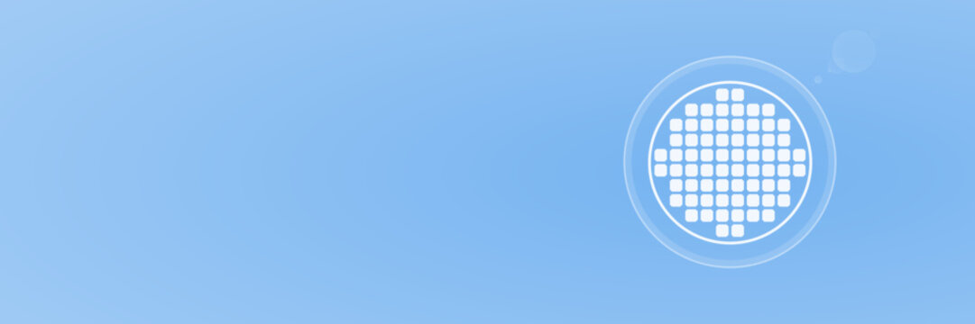 Hochmoderner Silizium Wafer Header Copy Space Vektor f&uuml;r Halbleitertechnologie, Mikrochips und Elektronikfertigung. Digitales und technisches Schema.