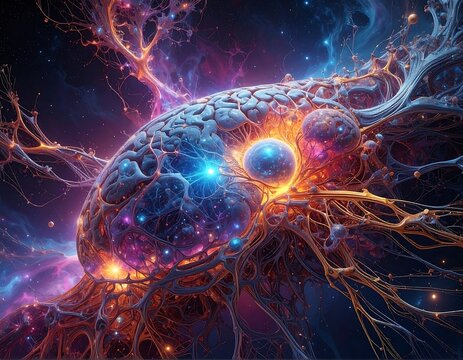 Cosmic mind-like structure with vibrant colors and nebulous energy - Powered by Adobe