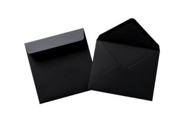 Black envelope on white background for formal invitations and stationery isolated on transparent background