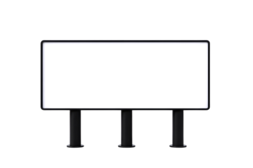 Blank billboard with three support poles isolated on transparent background