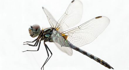 Vibrant Blue and Green Dragonfly
Iridescent Dragonfly on White