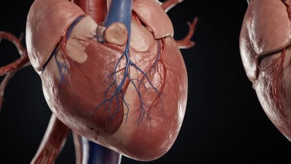 Detailed anatomical illustration of a human heart, showcasing its complex structure.