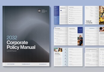 Corporate Brochure, Company Handbook, Policy Manual & Whitepaper Report Template in Grey & Blue Hues