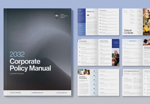 Corporate Brochure, Company Handbook, Policy Manual & Whitepaper Report Template in Grey & Blue Hues