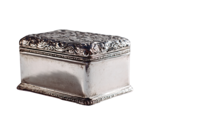 Silver Metal Box with Smooth Surface on White Background for Storage, Packaging, Minimalist Design isolated on white background