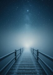 Naklejka premium Mystical snowy bridge under stars