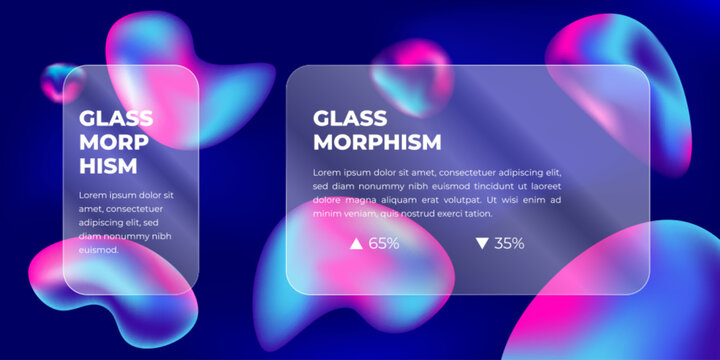 Glass morphism effect with a gradient color background. liquid blobs with a smartphone interface.