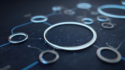 Abstract Digital Connection Design with Circles and Lines in Dark Background for Technology and Innovation Concepts in Modern Visualizations