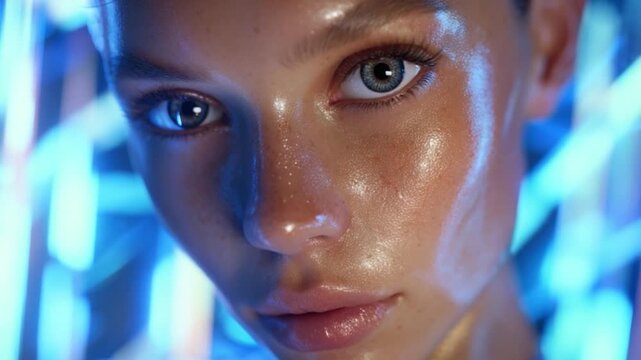 Female Digital Avatar Stylist in Holographic Studio