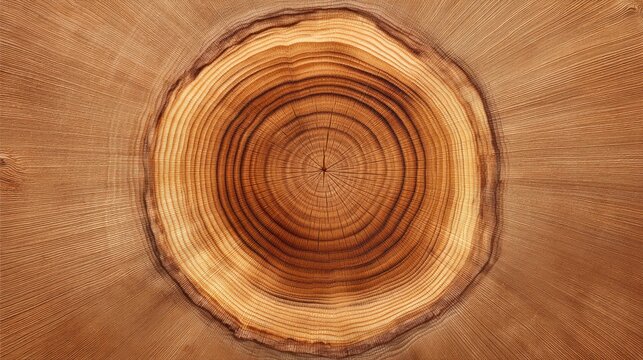 Close-Up View of Natural Tree Ring Patterns Highlighting the Beauty and Texture of Wood Grain on a Cross-Section of a Sturdy Tree Trunk